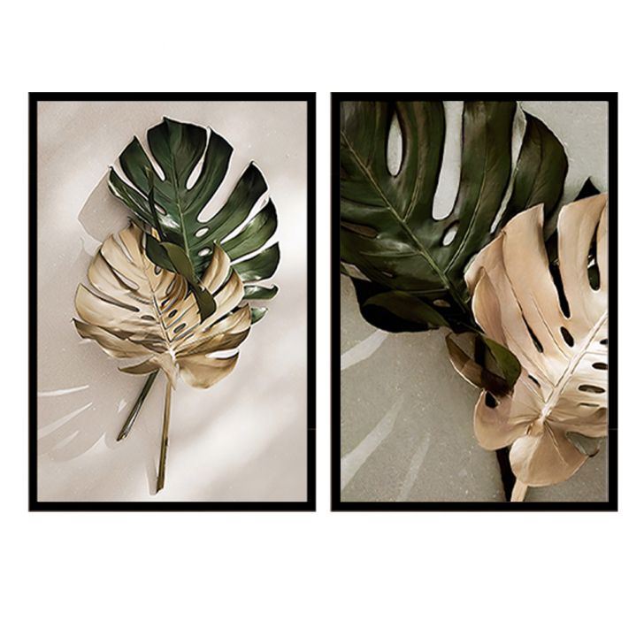 Kit com 2 Quadros Decorativos 60x40 cm Natureza Costela de Adão com Moldura Caixa Preta com 3cm de profundidade, na posição Vertical ideal para ambiente de Sala, Quarto e Hall.