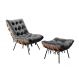 Poltrona Com Puff Costela Base Fixa Suede Cinza Bella Decor
