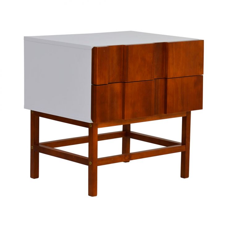 Mesa De Cabeceira Barra 2 Gavetas Amêndoa E Branca.