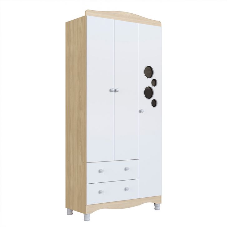 Guarda-Roupa Infantil Encanto 3 Portas 2 Gavetas Carvalho e Branco
