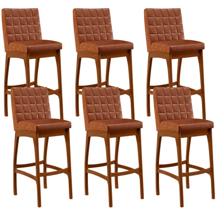Kit 06 Banquetas Altas Para Cozinha Sala de Jantar Fixa Mila B04 Couríssimo Camel - Lyam Decor