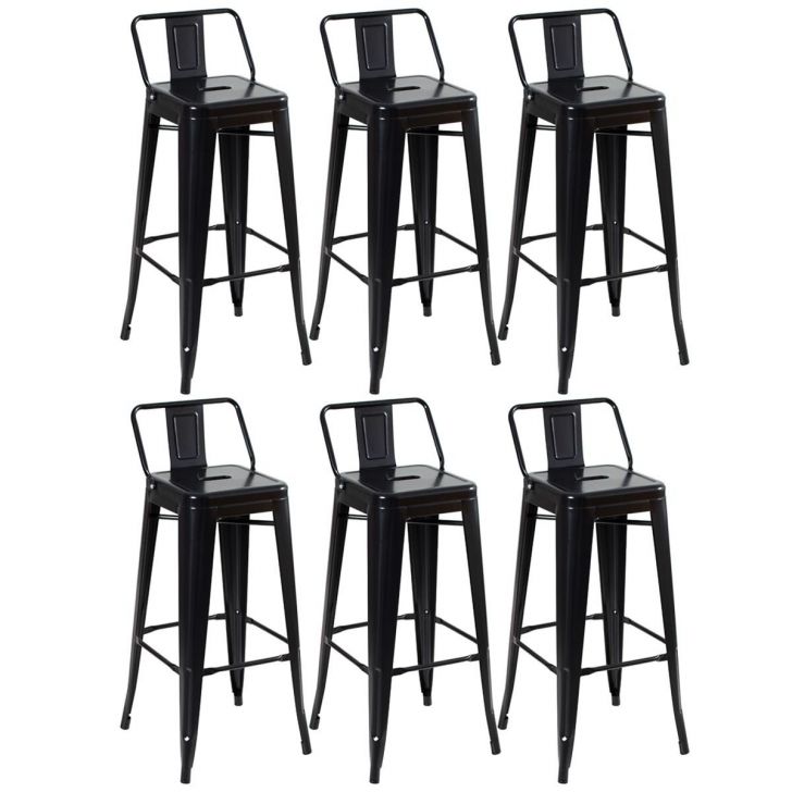 Kit 6 banquetas altas Iron Tolix com encosto 76 cm Preto semibrilho