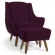 Poltrona Decorativa com Puff Sala de Estar Pés de Madeira Naomi Veludo Roxo Grape G15 - Gran Belo