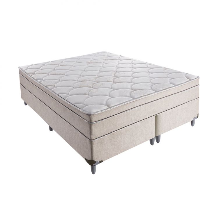 Cama Box Queen Áquila Com Colchão Queen Molas Verticóil Bege