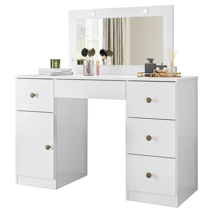 Penteadeira Camarim Com Espelho 5 Gavetas Nancy M07 Branco - Mpozenato