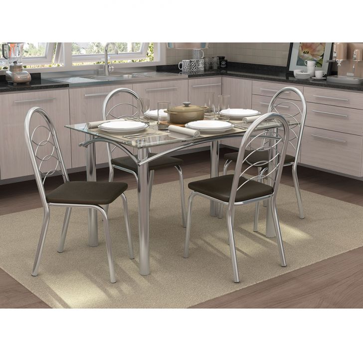 Conjunto De Mesa Com 4 Cadeiras Star Cromado E Marrom