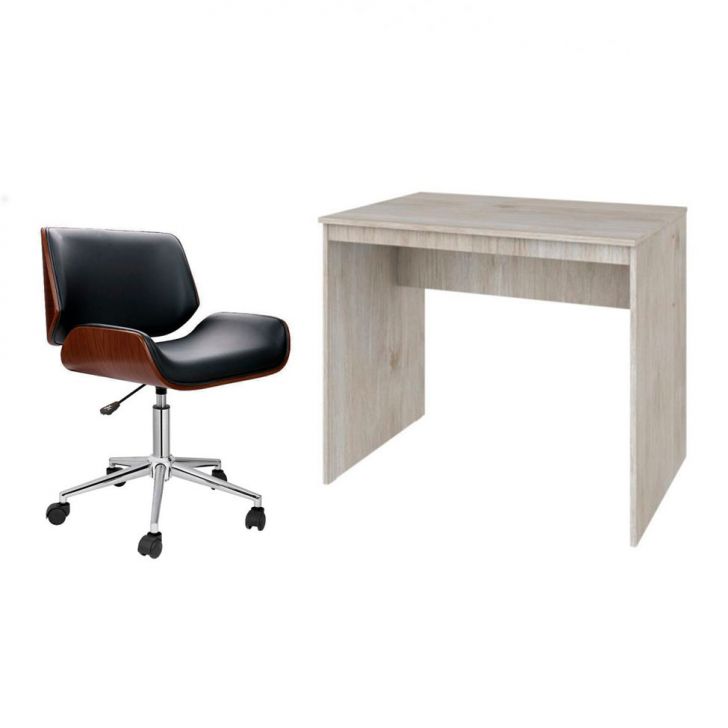 Conjunto de Mesa Office Snow com Cadeira de Escritório Diretor Giratória Lauren Preta