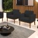 Kit 2 Poltronas Decorativas Karen Pés Fixo em Madeira Castanho Veludo Preto G19 - Gran Belo