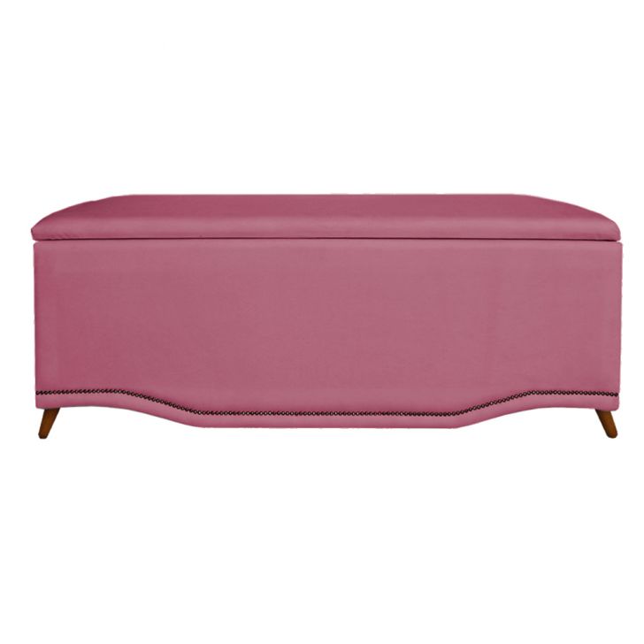 Calçadeira Recamier Baú Casal 140cm Greta Suede Rosa - DS Estofados