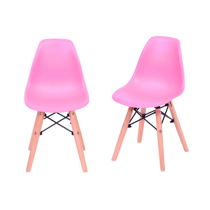 Conjunto com 2 Cadeiras Infantis DKR Eames Rosa e Madeira