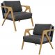 Kit 02 Poltronas Decorativas Sala Estar Pietra L02 Couríssimo Preto Linho Cinza Escuro - Lyam Decor