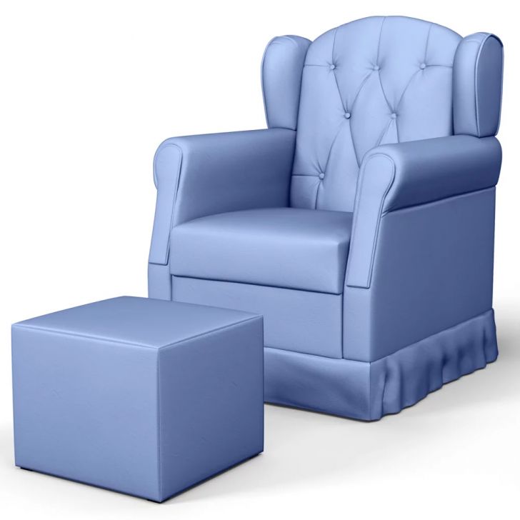 Poltrona de Amamentação e Descanso Fixa com Puff Lucy P04 Sintético Azul - Mpozenato