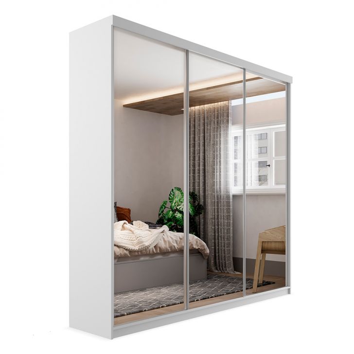 Image of Guarda-roupa Casal Com 3 Espelhos Geneve 3 Portas 4 Gavetas Branco PLA-MO895CL54SZHMOB