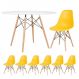 Mesa redonda Eames 120 cm branco + 6 cadeiras Eiffel DSW Amarelo