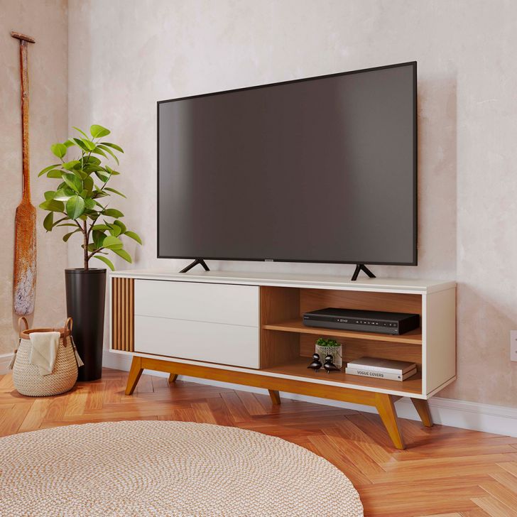 Rack para TV até 60 Polegadas Otawa 1 Porta Off White e Freijó