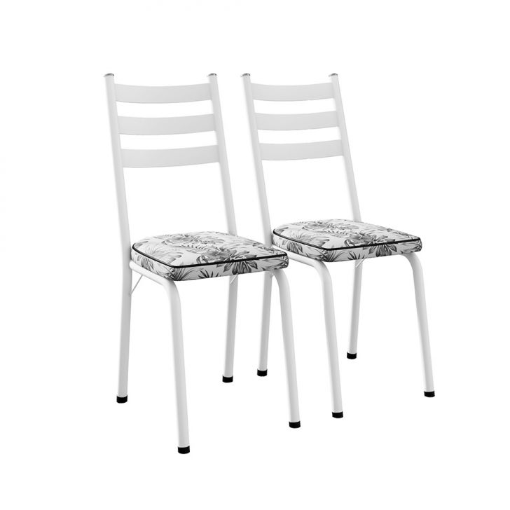 Conjunto com 2 Cadeiras New Revestimento Sintético Floral e Branco
