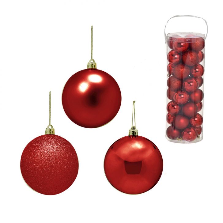 Kit com 32 Bolas Natalinas Espressione Vermelho 5 cm