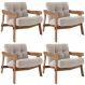 Kit 04 Poltronas Decorativa Fixa Para Sala Living Ikary L02 Canela Prime Bouclê Bege Escuro - Lyam Decor