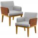 Kit 02 Poltronas Decorativas Para Sala Estar Beatriz W01 Linho Cinza Couríssimo Camel - Lyam Decor