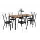 Conjunto de Mesa Retangular com Tampo de MDP Amadeirado e 6 Cadeiras Adriana I Revestimento Sintético Silver e Preto