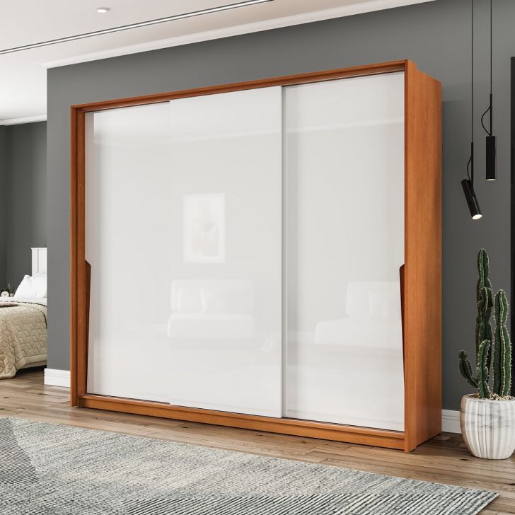 Guarda-roupa Casal Porto 3 Portas 4 Gavetas Freijó E Branco