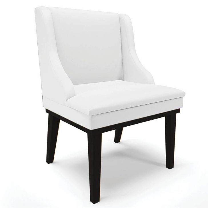 Cadeira Estofada para Sala de Jantar Base Fixa de Madeira Preto Lia Sintético Branco - Ibiza