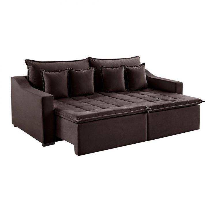Image of Sofá 3 Lugares Retrátil E Reclinável Amy Veludo Café 214 Cm PLA-ES745UP54WHDMOB