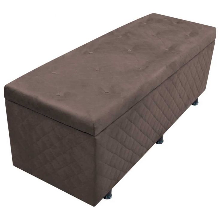 Calçadeira Baú Casal Queen 160cm Estofada Liz S05 Suede Bordado Marrom - Mpozenato