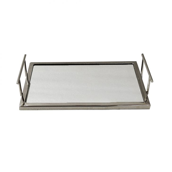 Bandeja Decorativa Espressione Espelhada Prata 32x20 cm