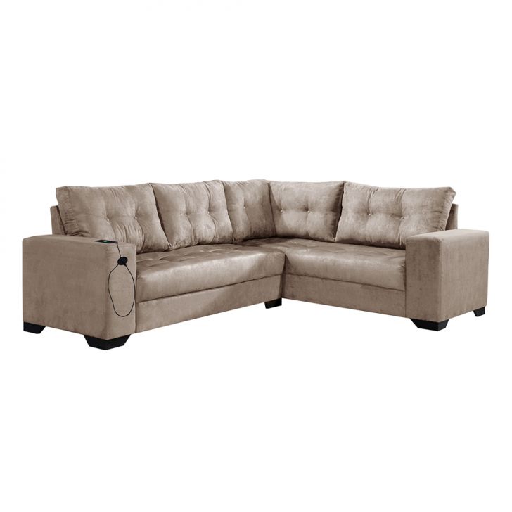 Image of Sofá De Canto 5 Lugares Dijon Com Entrada Usb Suede Chocolate PLA-IM730UP54EOVMOB