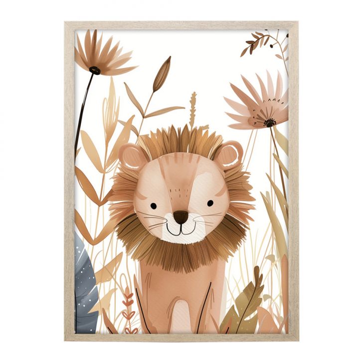 Quadro Infantil Selva Leão sem Vidro Colorido 20x30 cm