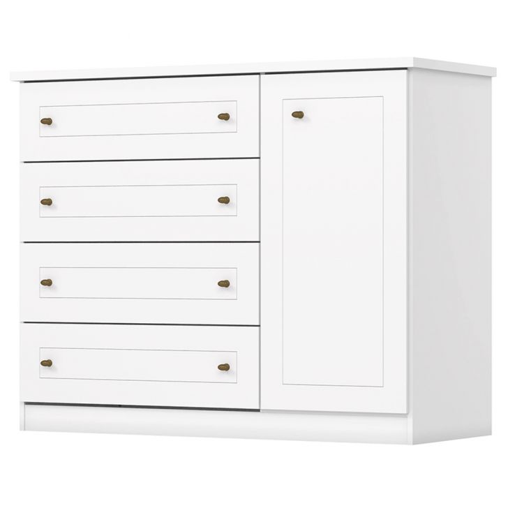 Comoda 1 Porta 4 Gavetas 126 cm Americana Branco Henn