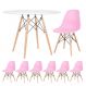 Mesa redonda Eames 100 cm + 6 cadeiras Eiffel DSW Mesa branco com cadeiras rosa claro