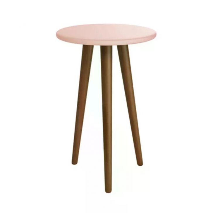 Mesa de Canto Theo Rosa Fosco com Pés Amadeirado - Reller Móveis