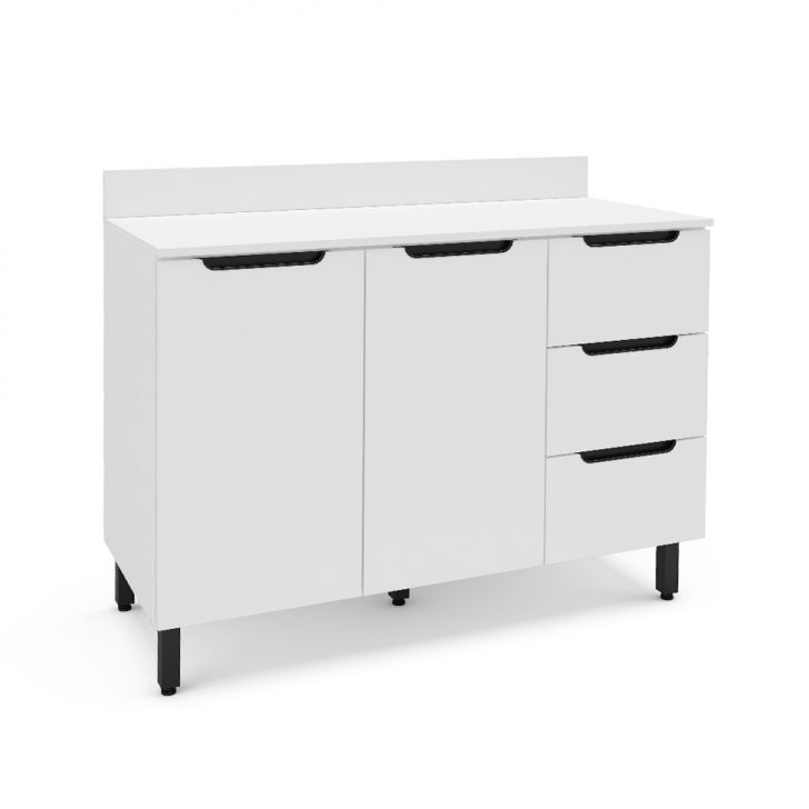 Balcão de Cozinha Meena com Tampo 2 Portas 3 Gavetas Branco