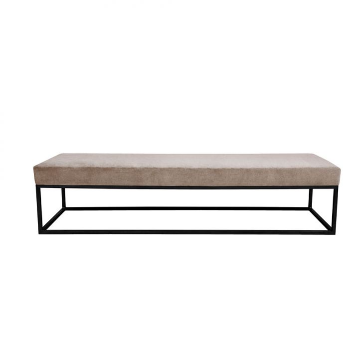 Banco | Banqueta 3 Lugares Giulia Veludo Bege e Preto 180 cm