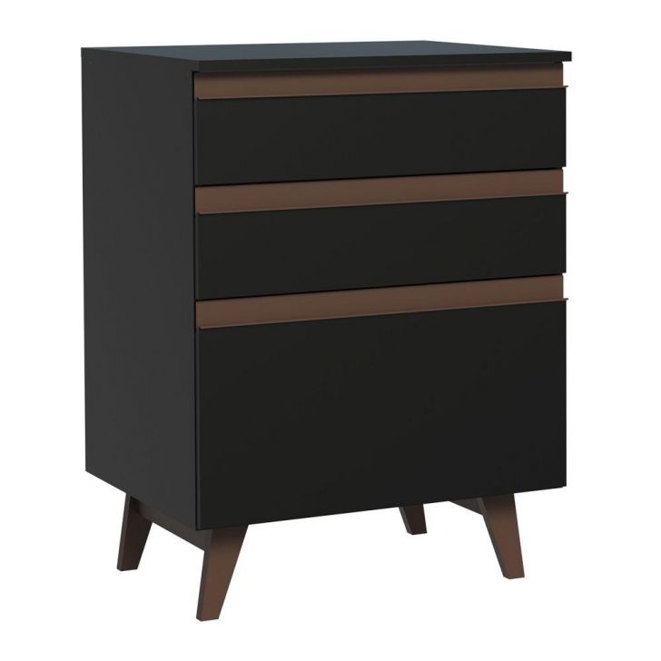 Balcão Armário de Cozinha 60 cm 3 Gavetas Preto Reims Madesa