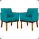 Kit 2 Poltronas Decorativas Divine Base Reforçada De Madeira Suede Azul Turquesa - Clique E Decore