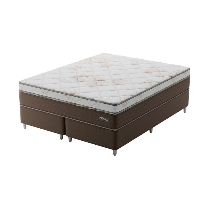 Cama Box Queen Londres Com Colchão Molas Ensacadas (63x158x198) Marrom E Branca