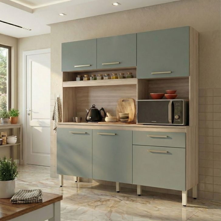 Kit de Cozinha Texas 6 Portas 1 Gaveta Avena e Menta