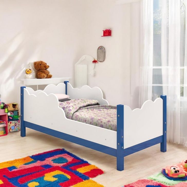 Cama Juvenil Em Nuvem Cristal Branca E Azul Com Colchão