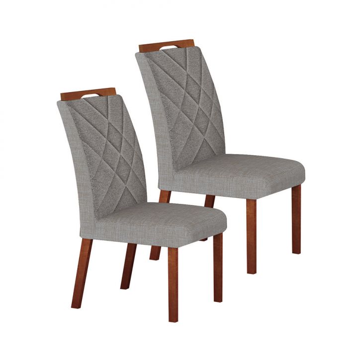 Conjunto com 2 Cadeiras Larissa Linho Cinza e Marrom