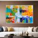 Quadro Decorativo Abstrato Intenso com Moldura Caixa, na posição Horizontal, ideal para ambiente de Sala, Quarto e Hall (Moldura Branca, 100x70 cm)