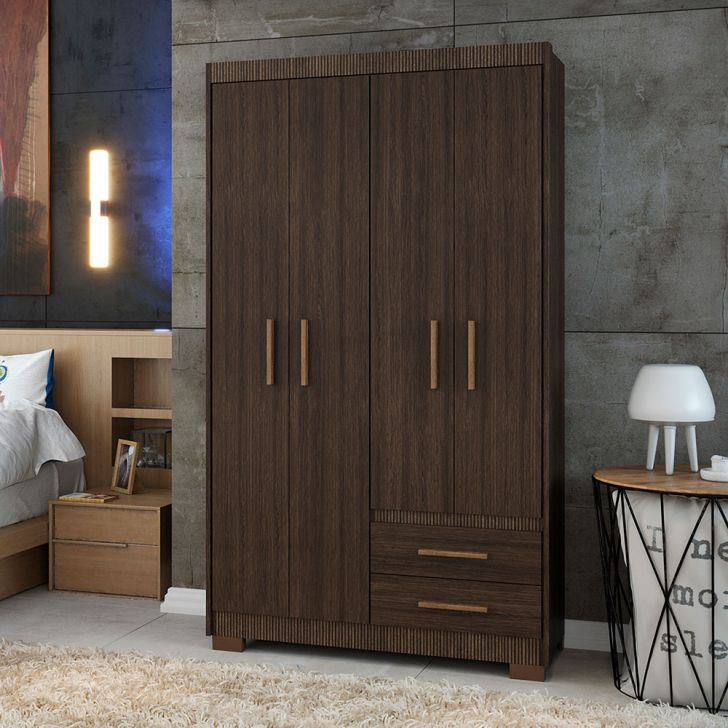 Guarda-roupa Solteiro Primacy 4 Portas 2 Gavetas Capuccino Wood
