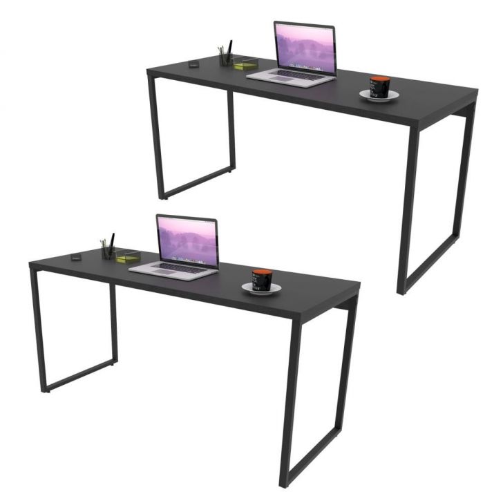 Kit 2 Mesas de Escritório Office 150cm Estilo Industrial Prisma C08 Preto Onix - Mpozenato