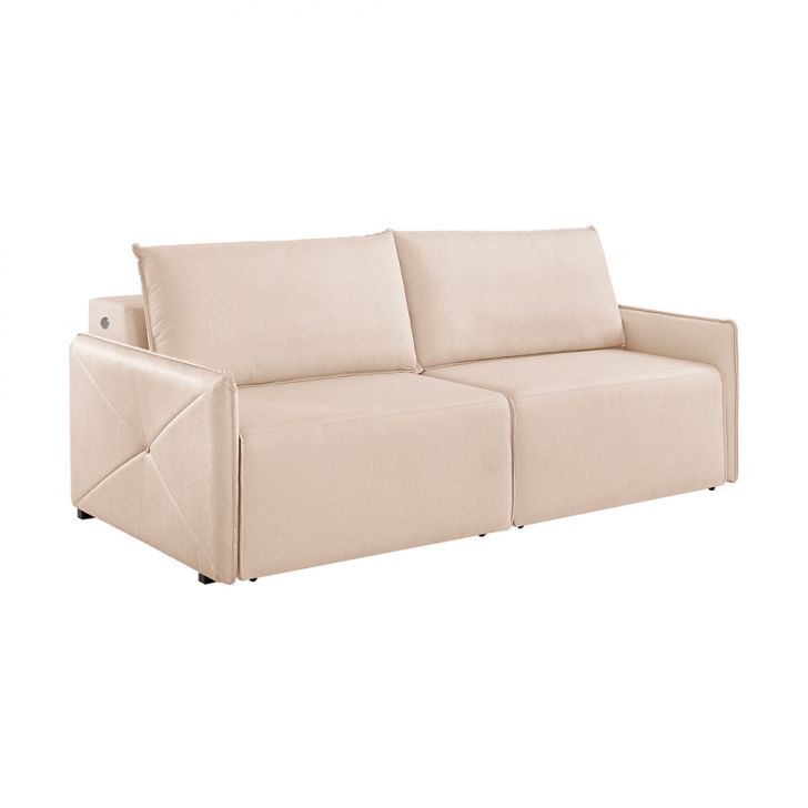 Sofá 3 Lugares Retrátil Urban Com Usb Linho Bege Claro 220 Cm