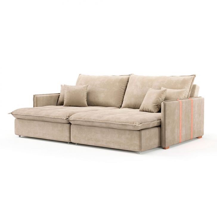 Image of Sofá Retrátil Sem Caixa 3 Lugares Solomons Velosuede Bege 230 Cm PLA-MO173UP54ZSZMOB