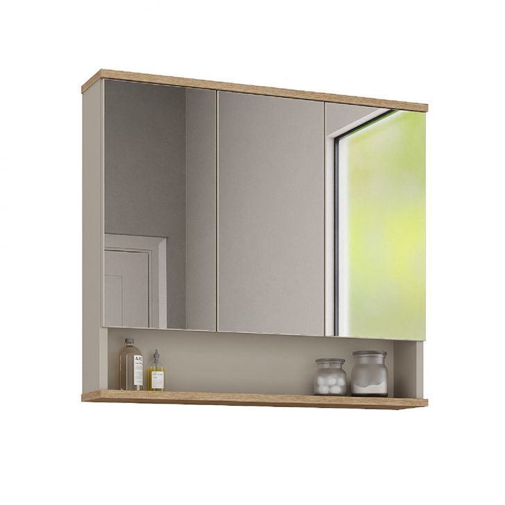 Armário de Banheiro com Espelho 3 Portas Nude e Carvalho