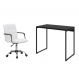 Conjunto de Mesa Studio Preta com Cadeira de Escritório Secretária Giratória Fitz Branca