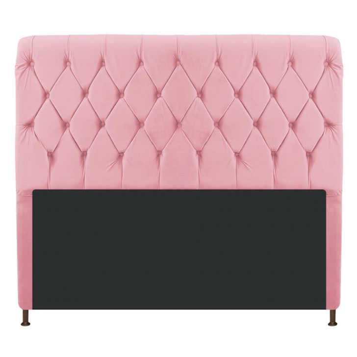 Cabeceira Estofada Cristal 195 cm King Size Com Capitonê Suede Rosa Bebê - Amarena Móveis